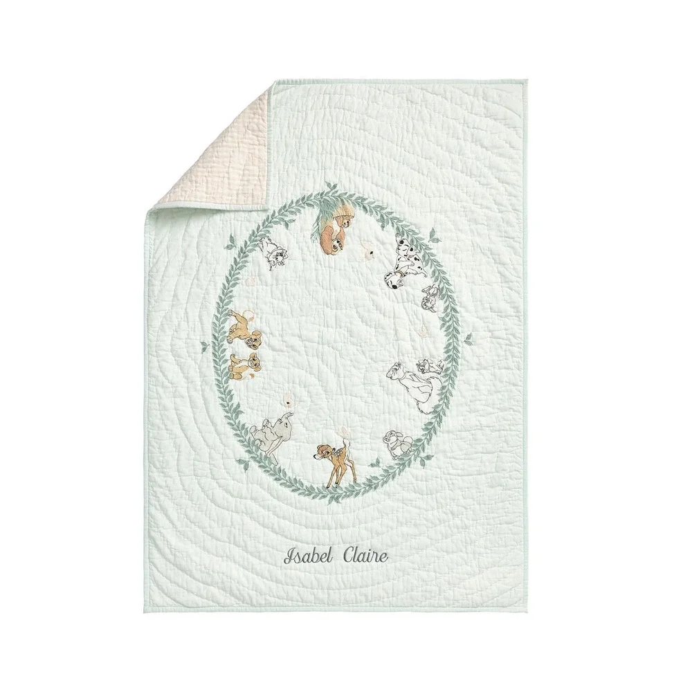 Pottery Barn Kids DISNEY Animals TODDLER Quilt Mint Green 36